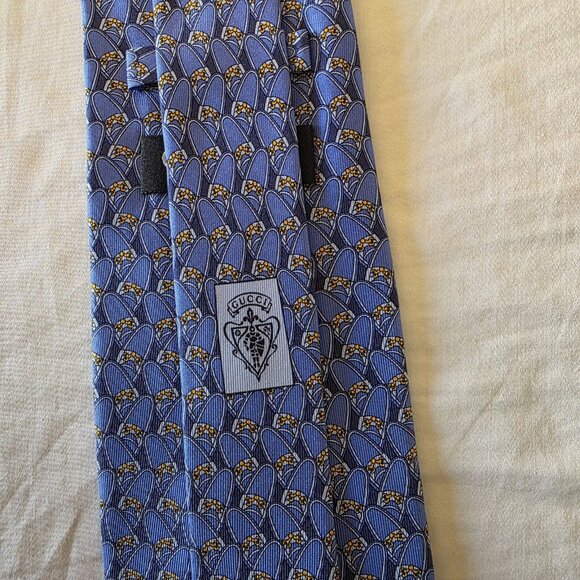 Gucci Vintage Silk Tie Blue Horsebit Equestrian Print 100% Silk Made in Italy - Picture 5 of 10